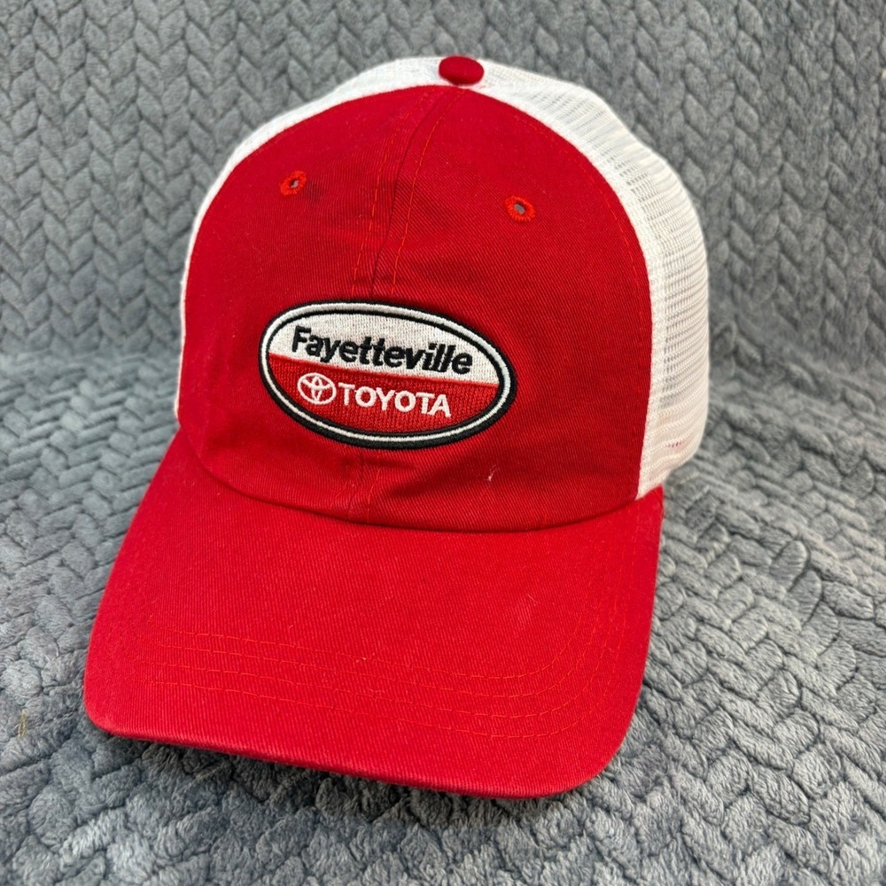 Toyota Fayetteville Trucker Hat Red White Mesh Snapback Cap Dealership Logo